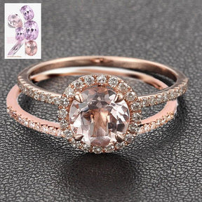 Reserved for indygirl6 8mm Round Morganite Engagement Ring Bridal set 14K Rose Gold - Lord of Gem Rings