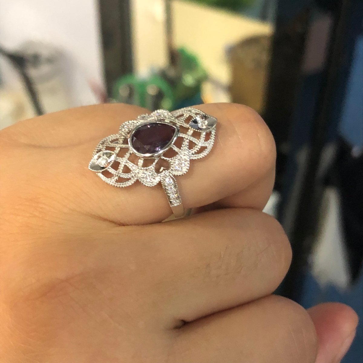Reserved for Inessa - Vintage Ring Alexandrite Ring Moissanite Wedding Band 14K Gold - Lord of Gem Rings