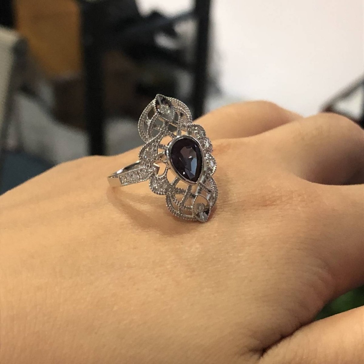 Reserved for Inessa - Vintage Ring Alexandrite Ring Moissanite Wedding Band 14K Gold - Lord of Gem Rings