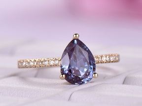 Reserved for Inessa - Vintage Ring Alexandrite Ring Moissanite Wedding Band 14K Gold - Lord of Gem Rings