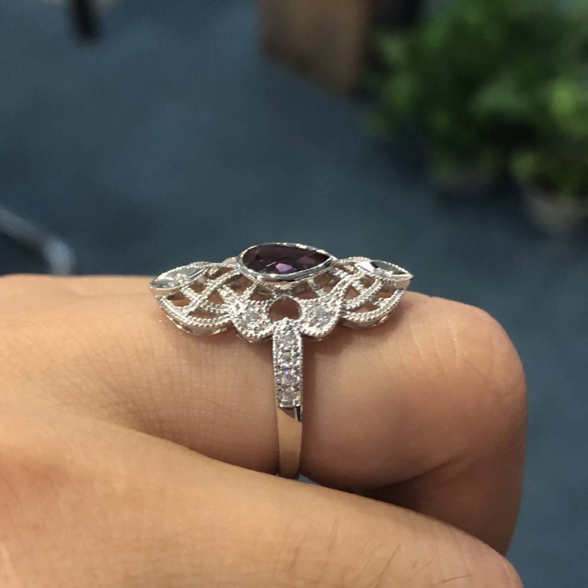 Reserved for Inessa - Vintage Ring Alexandrite Ring Moissanite Wedding Band 14K Gold - Lord of Gem Rings