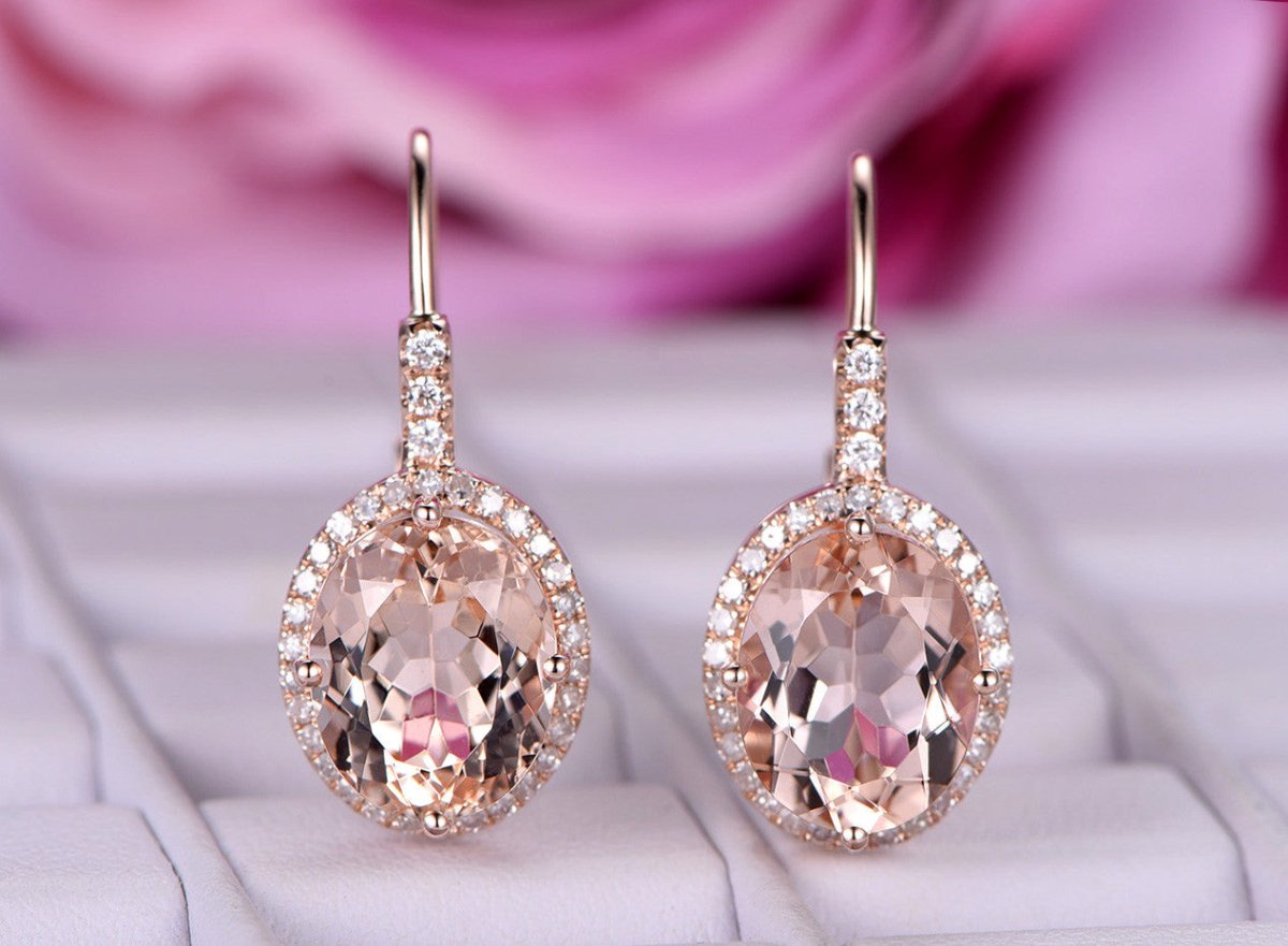 Reserved for ionut4040 Oval Morganite Earrings 14K Rose gold Leverback - Lord of Gem Rings