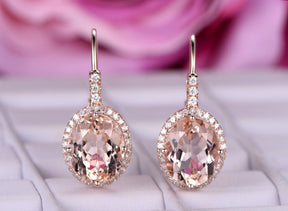 Reserved for ionut4040 Oval Morganite Earrings 14K Rose gold Leverback - Lord of Gem Rings