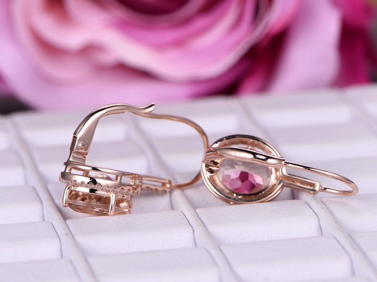 Reserved for ionut4040 Oval Morganite Earrings 14K Rose gold Leverback - Lord of Gem Rings