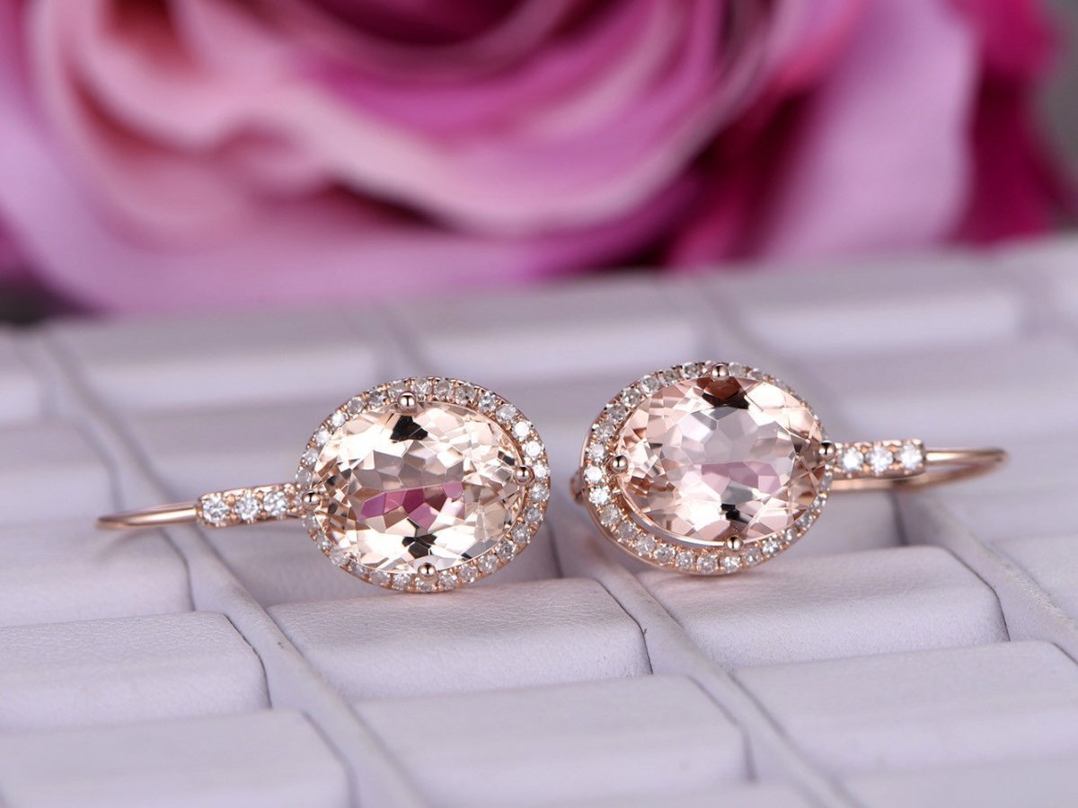 Reserved for ionut4040 Oval Morganite Earrings 14K Rose gold Leverback - Lord of Gem Rings