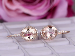 Reserved for ionut4040 Oval Morganite Earrings 14K Rose gold Leverback - Lord of Gem Rings
