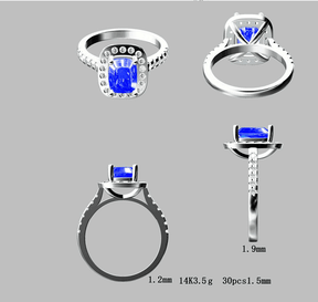 Reserved for Itu, Cushion Emerald RIng 1.5mm diamond 14K white gold 6x8mm - Lord of Gem Rings