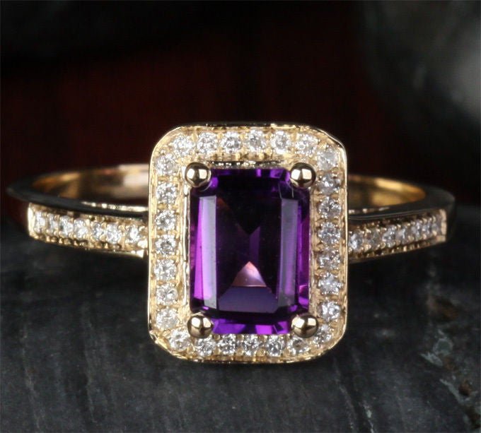 Reserved for ITU Emerald cut Amethyst Engagement Ring 14K Yellow Gold - Lord of Gem Rings