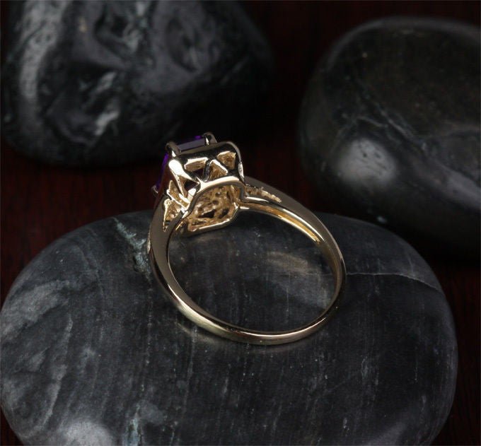 Reserved for ITU Emerald cut Amethyst Engagement Ring 14K Yellow Gold - Lord of Gem Rings