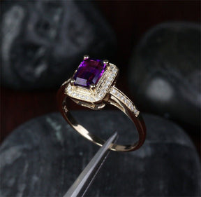 Reserved for ITU Emerald cut Amethyst Engagement Ring 14K Yellow Gold - Lord of Gem Rings