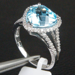 Reserved for ITU Heart Aquamarine Engagement Ring Diamond Halo Split Shank 14k White Gold - Lord of Gem Rings