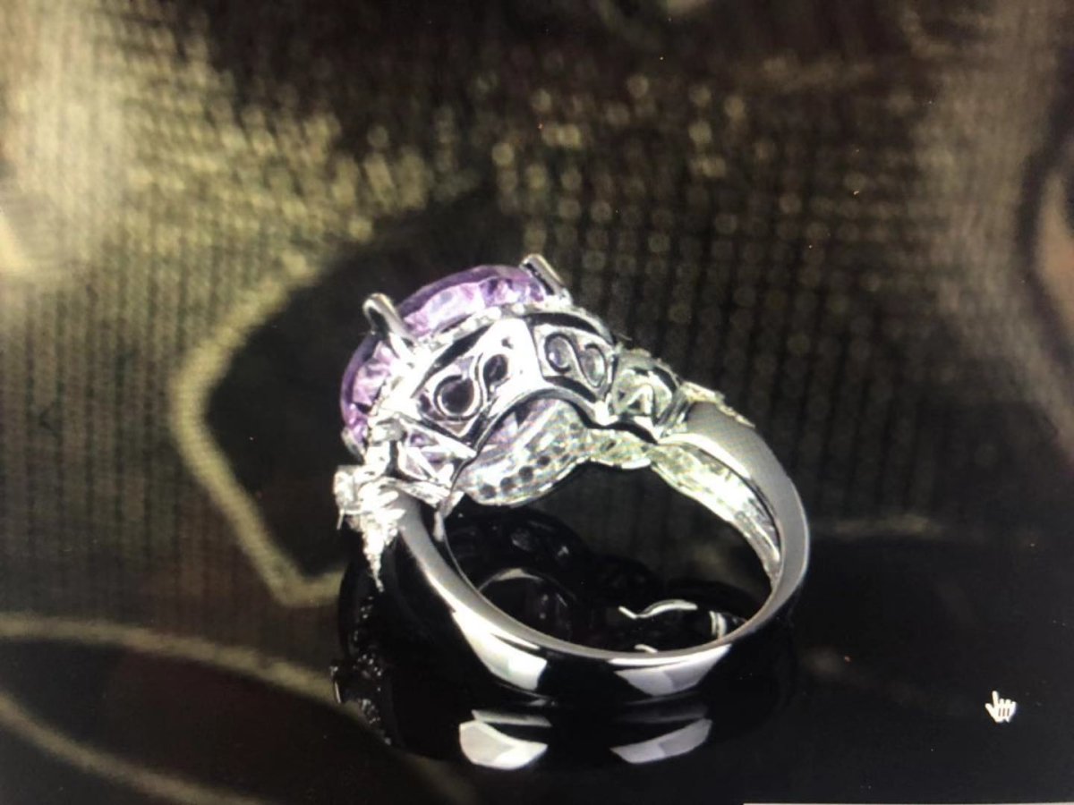 Reserved for ITU Round Amethyst Ring Art Deco Diamond shank 14k White Gold 10mm - Lord of Gem Rings