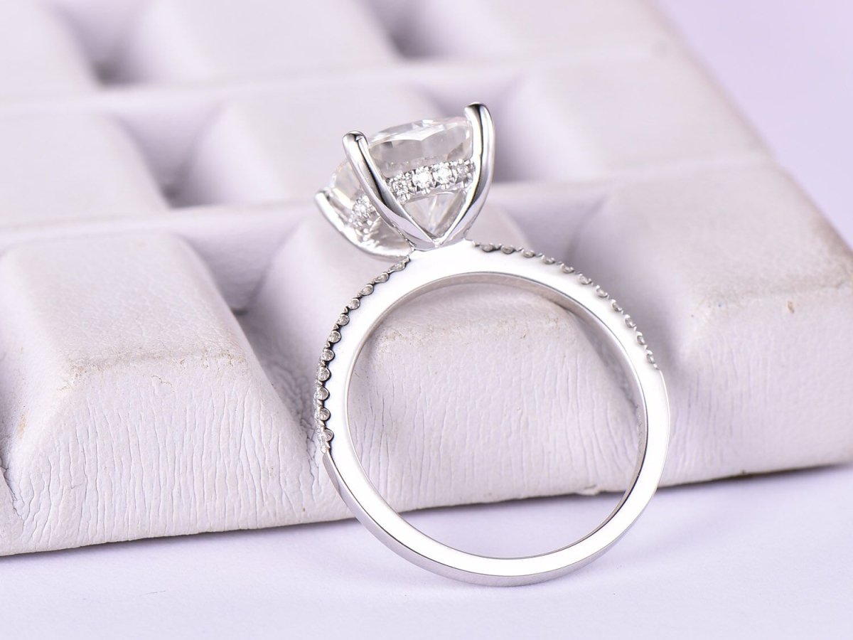 Reserved for James Cushion FB Moissanite Ring Moissanite Uner Halo 18K White Gold 8mm - Lord of Gem Rings