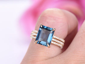 Reserved for jballerini203 Emerald Cut London Blue Topaz Engagement Ring and Ring Guard Sets - Lord of Gem Rings