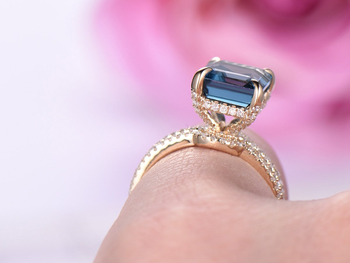 Reserved for jballerini203 Emerald Cut London Blue Topaz Engagement Ring and Ring Guard Sets - Lord of Gem Rings