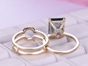 Reserved for jballerini203 Emerald Cut London Blue Topaz Engagement Ring and Ring Guard Sets - Lord of Gem Rings