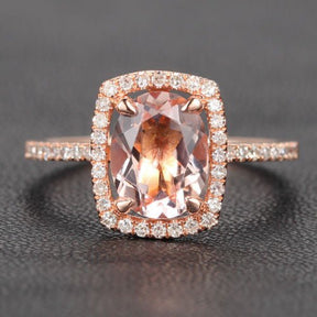 Reserved for jealous_lover Cushion Morganite Engagement Ring Cushion Diamond Halo 14K Rose Gold - Lord of Gem Rings