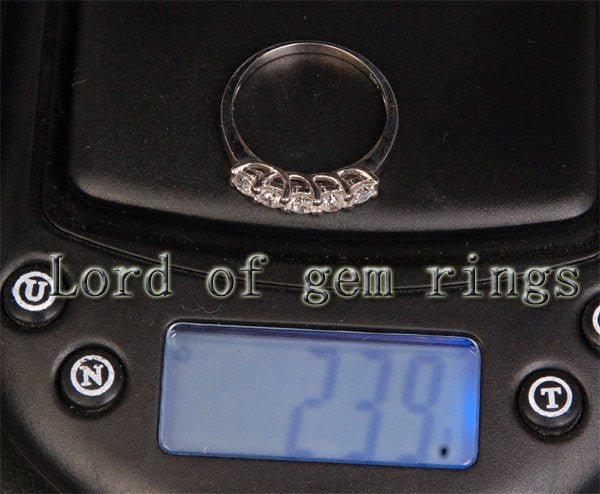 Reserved for Jen - 2mm 5 - stone Moissanite Wedding Band Anniversary Ring 14K Rose Gold Trellis Design - Lord of Gem Rings