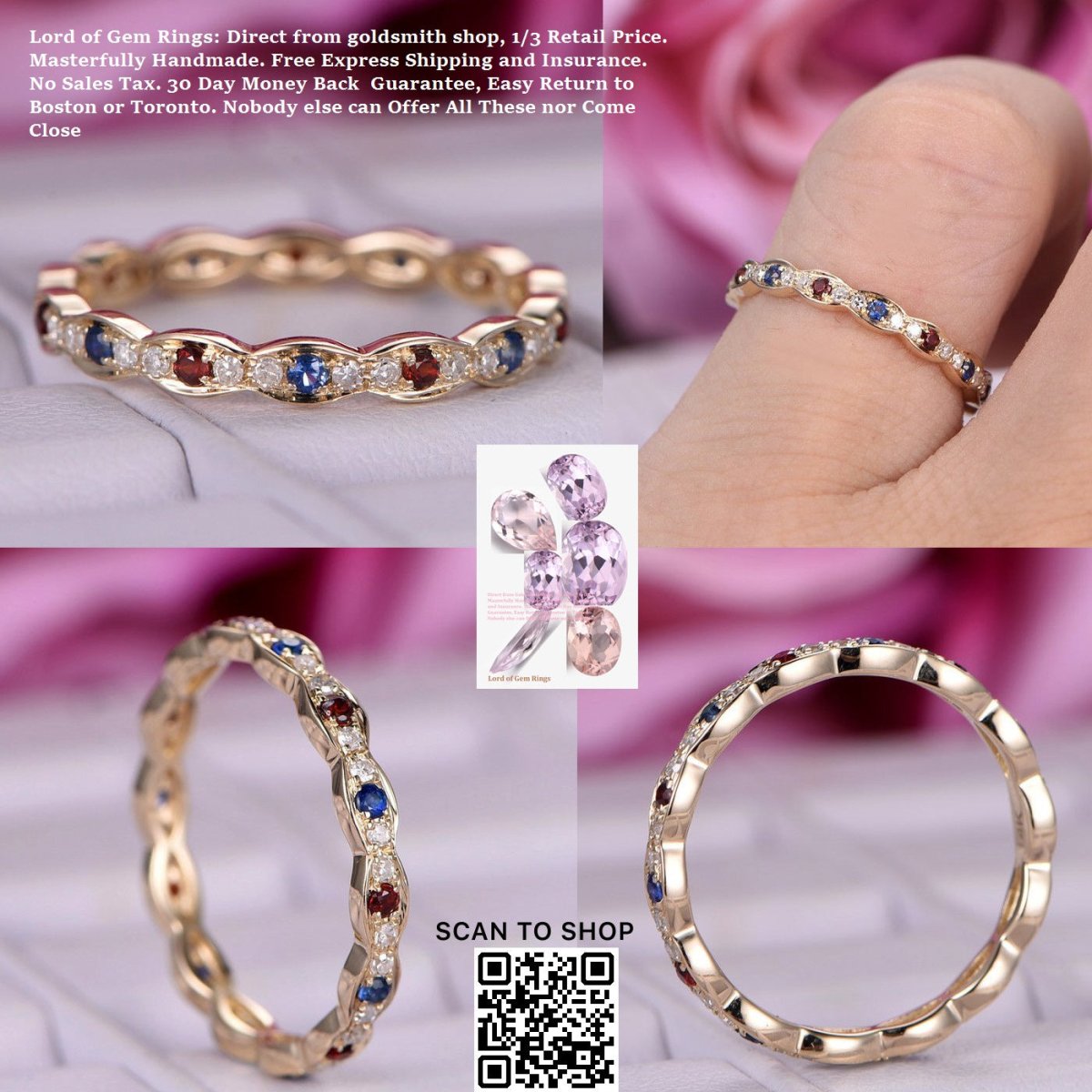 Reserved for Jenna Alexandrite Pink Tourmaline Wedding Band Half Eternity 14K White Gold - Lord of Gem Rings