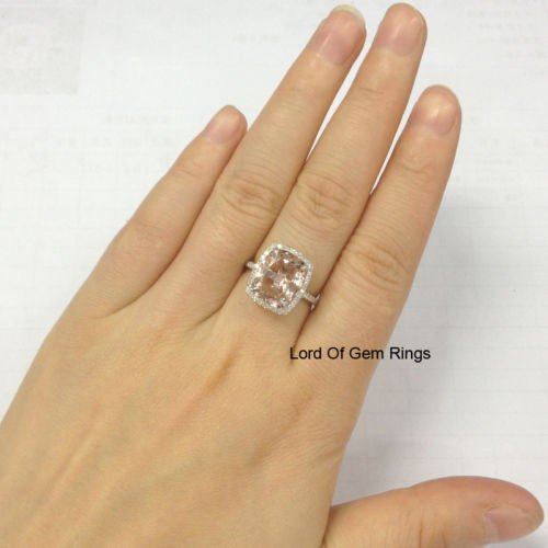 Reserved for Jennifer, Cushion Morganite Engagement Ring Pave Diamond 14K White Gold - Lord of Gem Rings