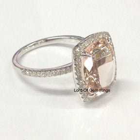 Reserved for Jennifer, Cushion Morganite Engagement Ring Pave Diamond 14K White Gold - Lord of Gem Rings