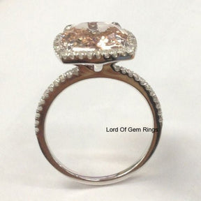 Reserved for Jennifer, Cushion Morganite Engagement Ring Pave Diamond 14K White Gold - Lord of Gem Rings