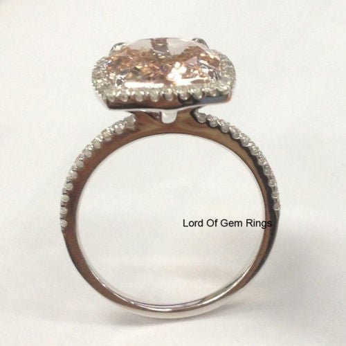 Reserved for Jennifer, Cushion Morganite Engagement Ring Pave Diamond 14K White Gold - Lord of Gem Rings