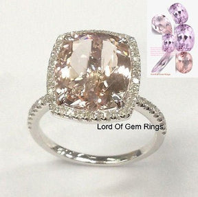 Reserved for Jennifer, Cushion Morganite Engagement Ring Pave Diamond 14K White Gold - Lord of Gem Rings