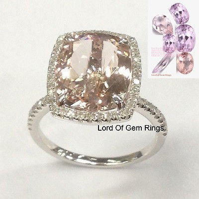 Reserved for Jennifer, Cushion Morganite Engagement Ring Pave Diamond 14K White Gold - Lord of Gem Rings
