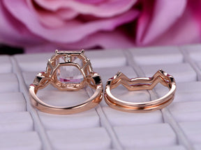 Reserved for Jennifer Emerald Cut Morganite Ring Trio Sets Diamond Infinite Love Band 14K Rose Gold 8x10mm - Lord of Gem Rings