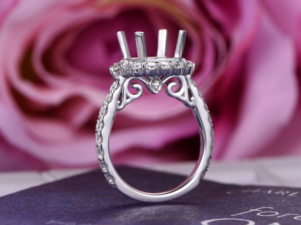 Reserved for Jennifer Semi Mount Ring Accent 2mm Moissanite 14K White Gold Cushion 10x12mm - Lord of Gem Rings