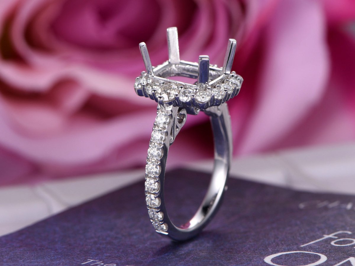 Reserved for Jennifer Semi Mount Ring Accent 2mm Moissanite 14K White Gold Cushion 10x12mm - Lord of Gem Rings