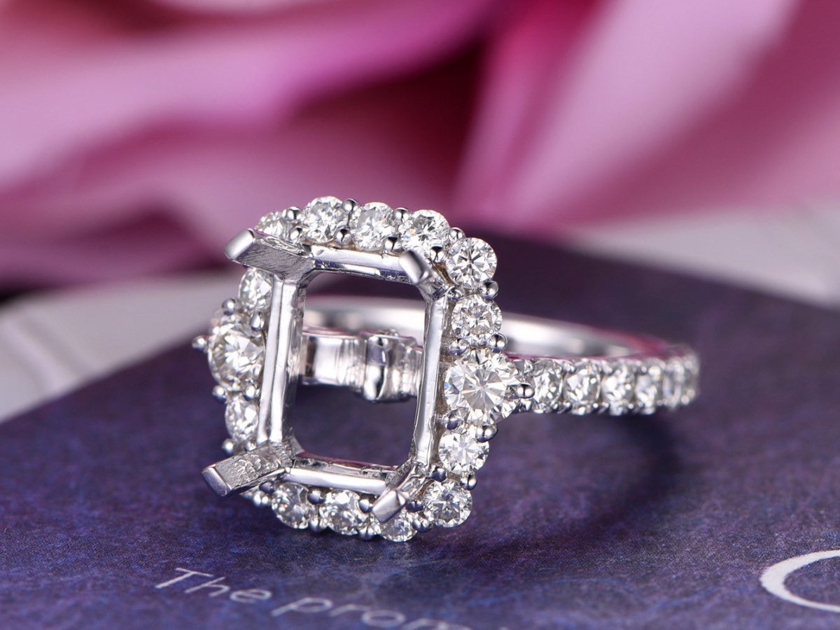 Reserved for Jennifer Semi Mount Ring Accent 2mm Moissanite 14K White Gold Cushion 10x12mm - Lord of Gem Rings