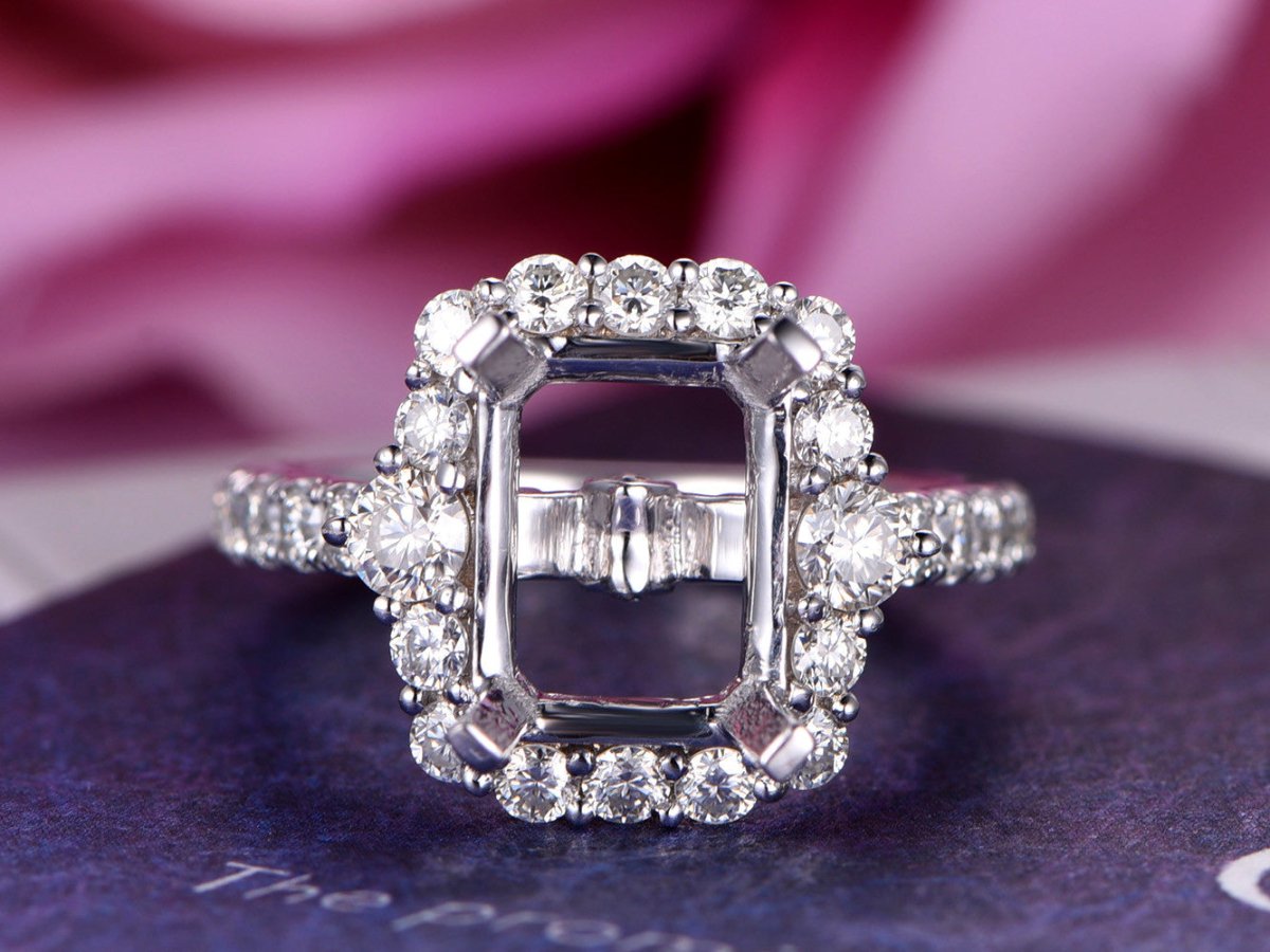 Reserved for Jennifer Semi Mount Ring Accent 2mm Moissanite 14K White Gold Cushion 10x12mm - Lord of Gem Rings