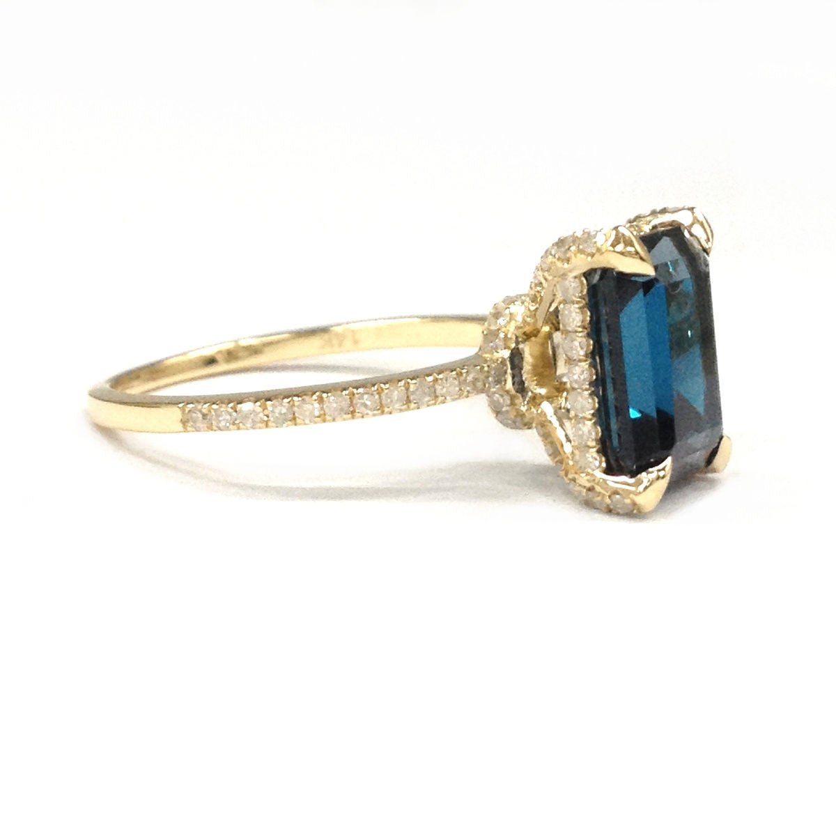 Reserved for Jessica Custom Elongated Emerald Cut London Blue Topaz Engagement Ring 14K Yellow Gold 10x14mm - Lord of Gem Rings