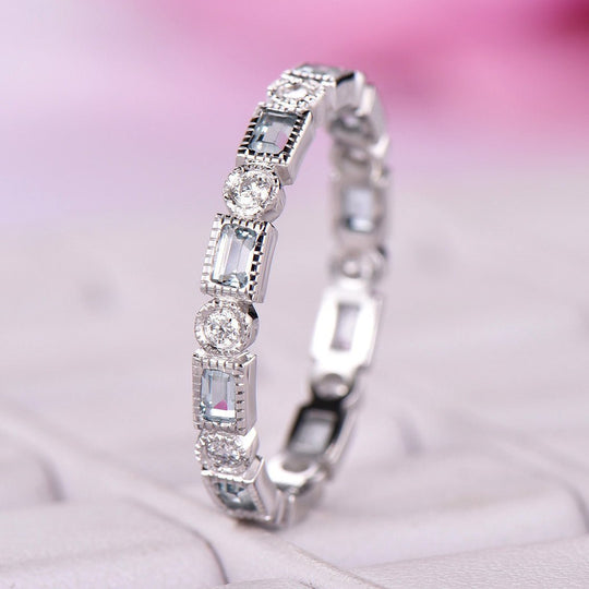 Reserved for JJJ Emerald Full Eternity Wedding Band Art Deco 14k Yellow Gold Milgrain