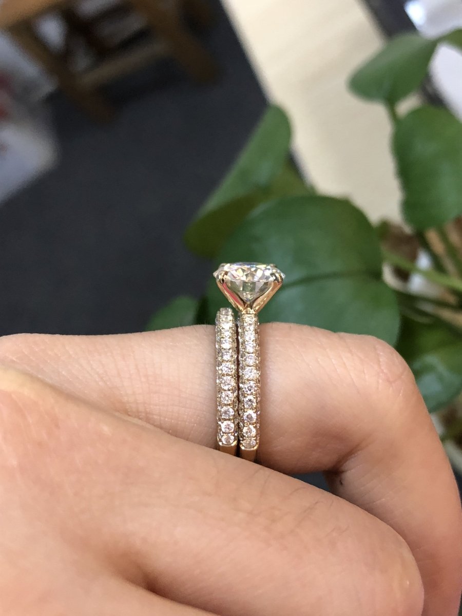 Reserved for Jo 3ct Round Moissanite Wedding Ring Set SI1 Diamonds 14K Yellow Gold Round 9mm - Lord of Gem Rings