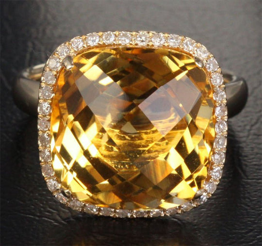 Reserved for Jo Cushion London Blue Topaz Engagement Ring 1.5mm Diamond Halo 14k yellow gold