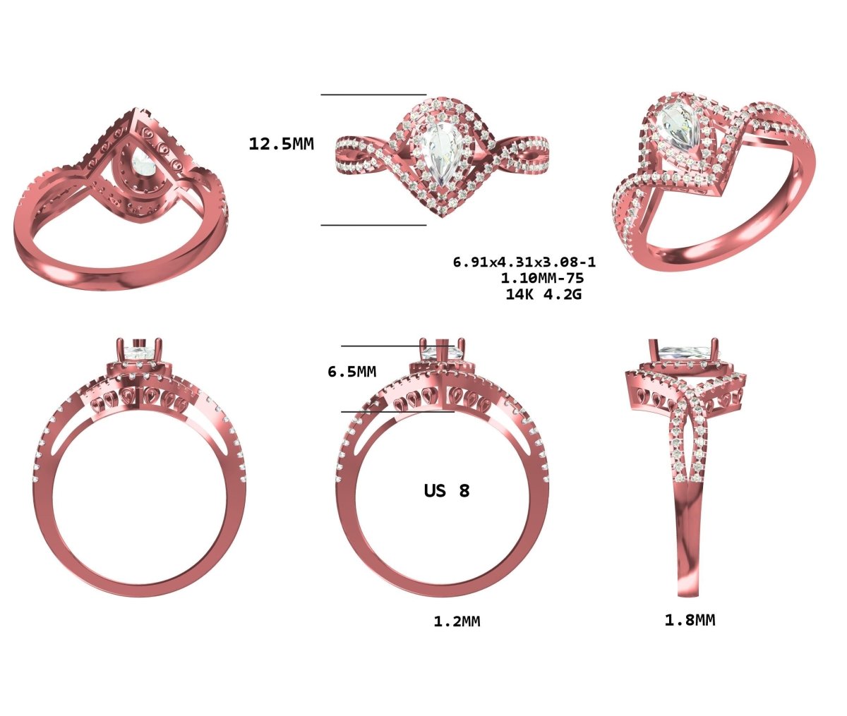Reserved for John-Diamond Engagement Semi Mount Ring 14K Rose Gold Setting Pear 6.91 x 4.31 x 3.08mm - Lord of Gem Rings