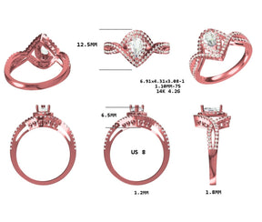Reserved for John-Diamond Engagement Semi Mount Ring 14K Rose Gold Setting Pear 6.91 x 4.31 x 3.08mm - Lord of Gem Rings