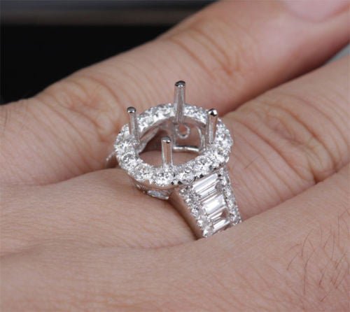 Reserved for Jon VS G Diamond Semi Mount Ring 14K White Gold Baguette diamond shank Oval 10x14mm - Lord of Gem Rings