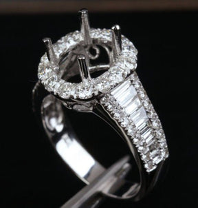 Reserved for Jon VS G Diamond Semi Mount Ring 14K White Gold Baguette diamond shank Oval 10x14mm - Lord of Gem Rings