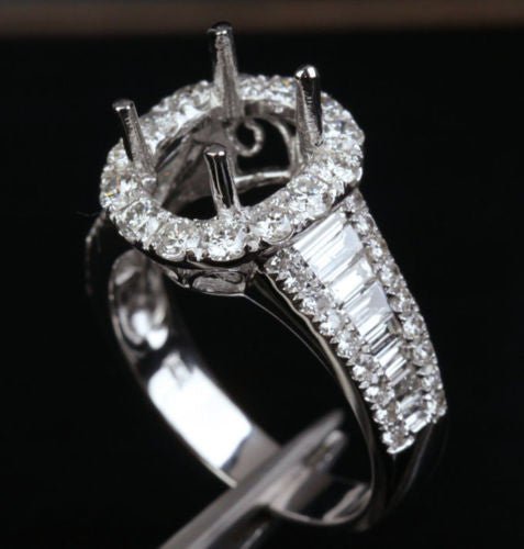 Reserved for Jon VS G Diamond Semi Mount Ring 14K White Gold Baguette diamond shank Oval 10x14mm - Lord of Gem Rings
