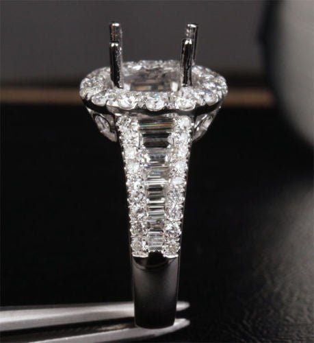 Reserved for Jon VS G Diamond Semi Mount Ring 14K White Gold Baguette diamond shank Oval 10x14mm - Lord of Gem Rings