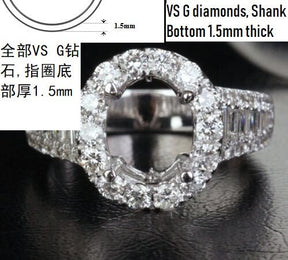 Reserved for Jon VS G Diamond Semi Mount Ring 14K White Gold Baguette diamond shank Oval 10x14mm - Lord of Gem Rings