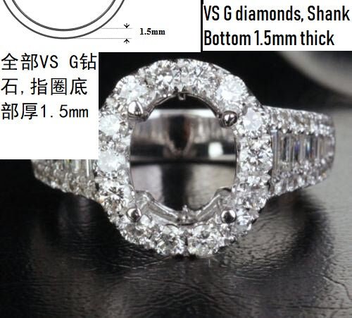 Reserved for Jon VS G Diamond Semi Mount Ring 14K White Gold Baguette diamond shank Oval 10x14mm - Lord of Gem Rings
