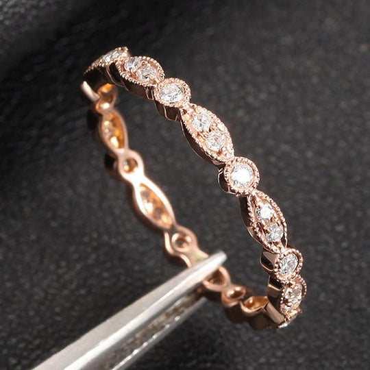 Reserved for Joshua Dainty Pave Diamond Wedding Band Eternity Ring 14K Rose Gold