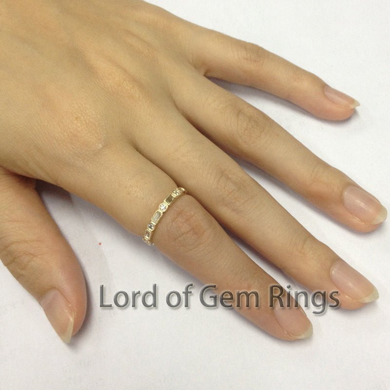 Reserved for Joshua VS Baguette/Round Diamond Wedding Eternity Ring 14K Yellow Gold Milgrain - Lord of Gem Rings