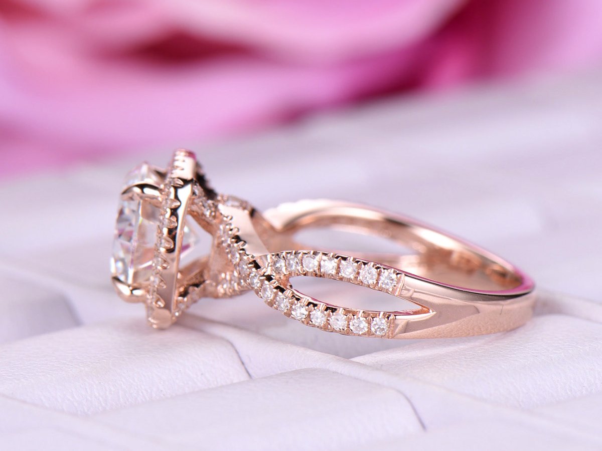 Reserved for JP 1st payment 7.5mm Round FB Moissanie Ring Infinite Love Shank 14K Rose Gold - Lord of Gem Rings
