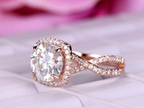 Reserved for JP 1st payment 7.5mm Round FB Moissanie Ring Infinite Love Shank 14K Rose Gold - Lord of Gem Rings